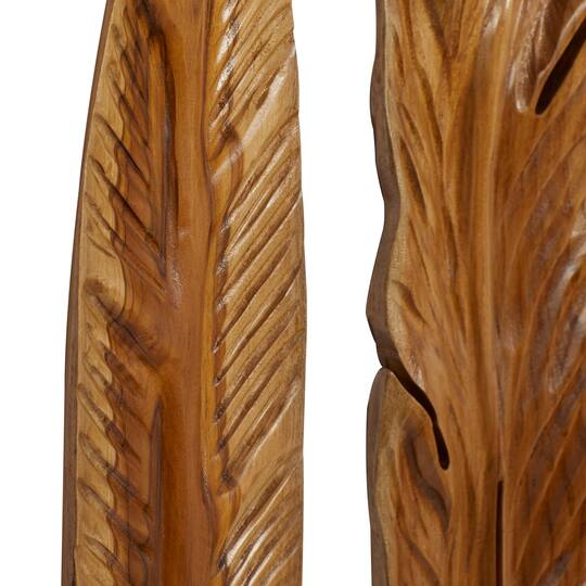 Set of 3 Brown Teak Wood Rustic Wall Decor 7", 27"